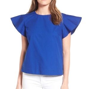 Draper James Blue Flutter Sleeve Blouse